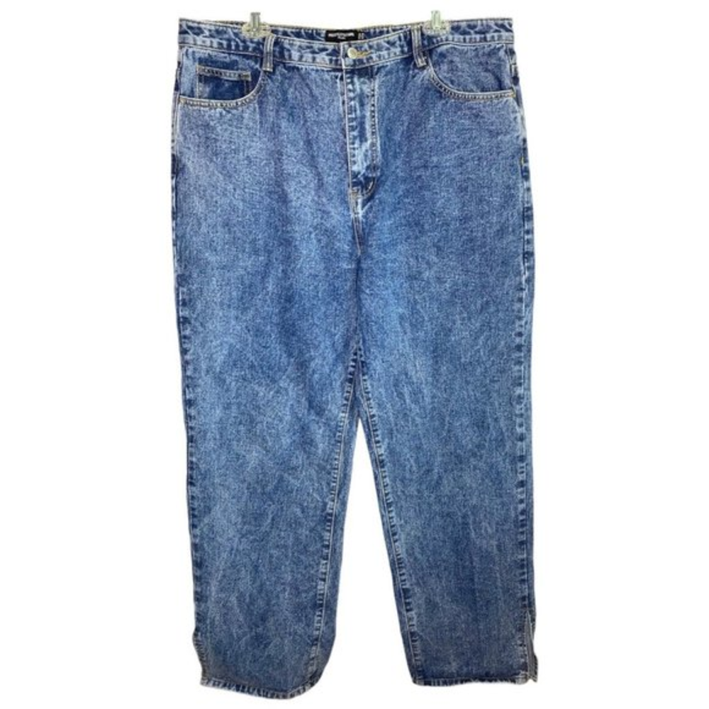 Pretty Little Thing Plus Vintage Wash Split Hem Jeans Sz 16 90’s Grunge‎ Denim